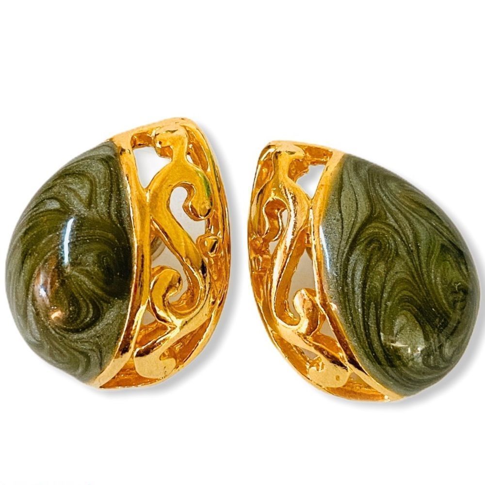 GOLD GREEN Tear Drop Shape Earrings MADE IN‎ USA